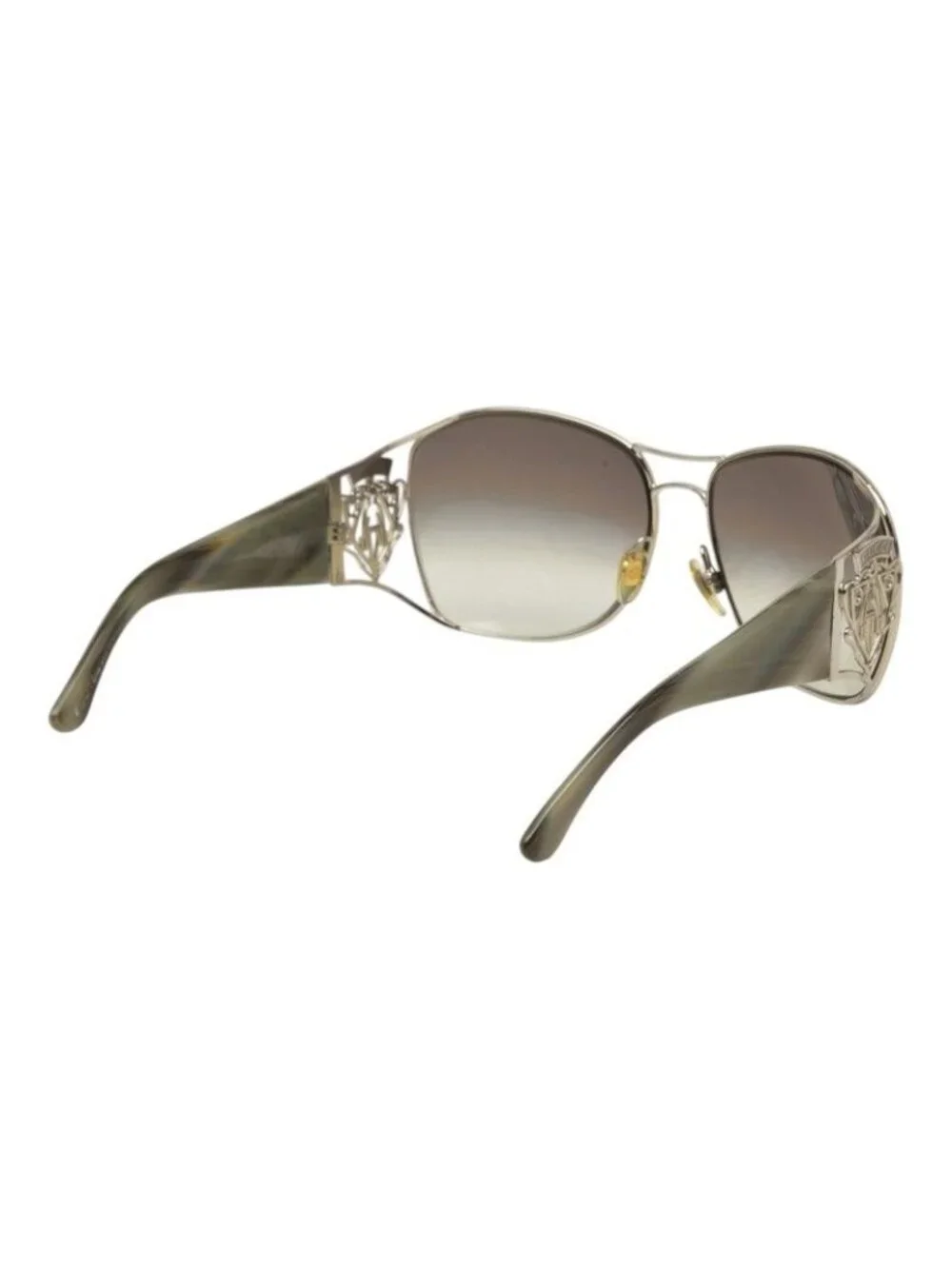 Gucci Crest Design Sunglasses S Brown Gold Acetate Metal Eyewear